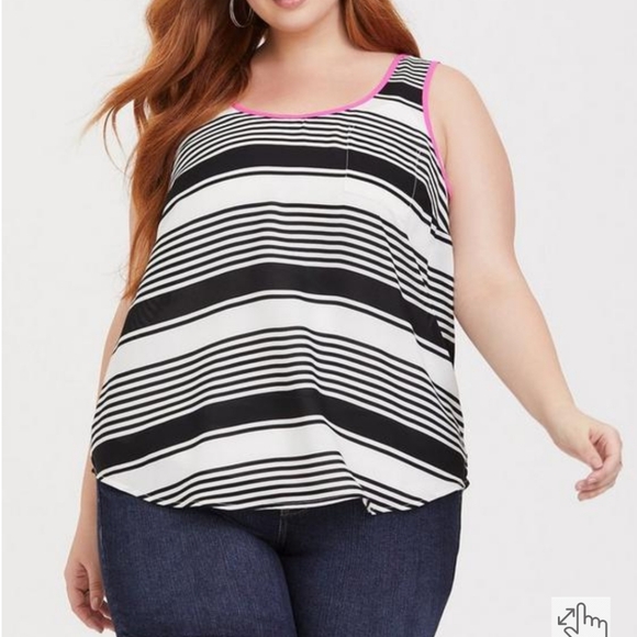 Torrid‎ Striped Pocket Tank Top Black White Neon Pink Trim Women's Size 4X - Picture 1 of 6